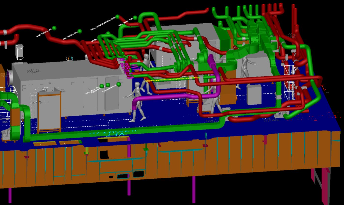 3D model of a module deck with HVAC ducting and piping – BLC TECHNOLOGIES